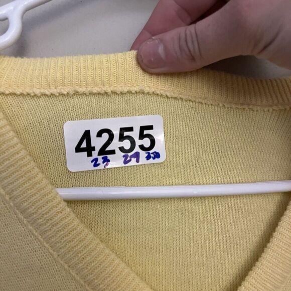 Men's Yellow Vintage V Neck Sweater Grandpa Pastel Normcore Hipster Medium? - Picture 2 of 5